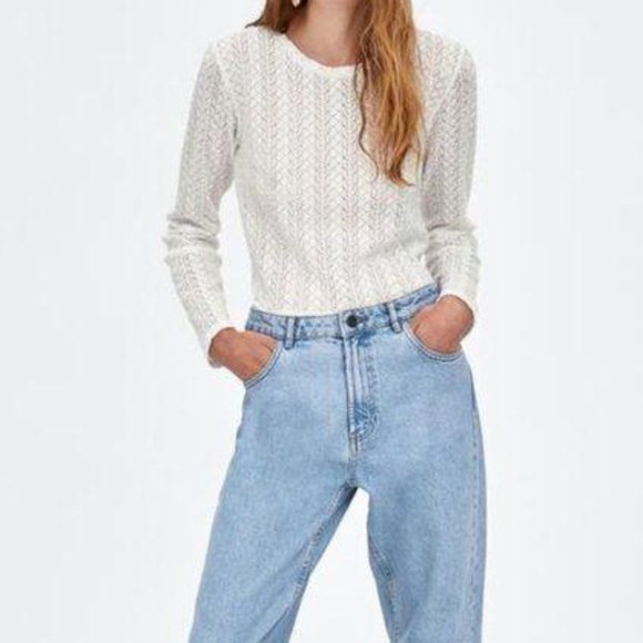 Zara Textured Lace-Like Long Sleeve Top Small - Picture 1 of 4